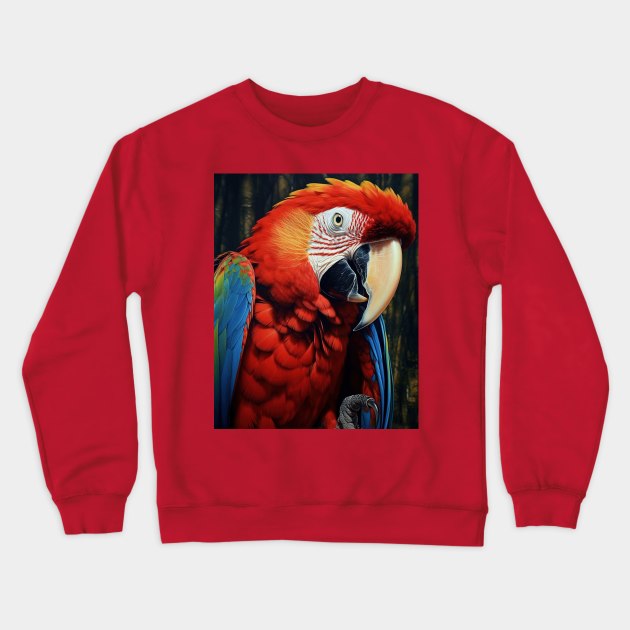 Amazing Zoo Macaw in Oil Paint Hyperrealism Crewneck Sweatshirt by ABART BY ALEXST 